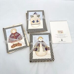 Debbie Mumm Snowman Styles Note Cards Set Checkered Border Holiday Stationery
